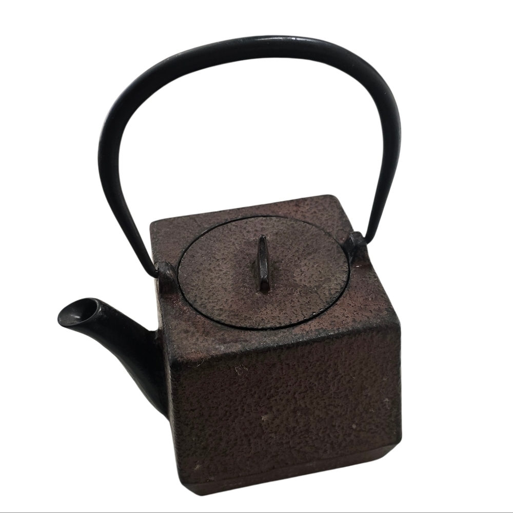 Rare Iwachu Japanese Square Tetsubin Cast Iron Teapot Enamel Lined Infuser - Picture 2 of 13